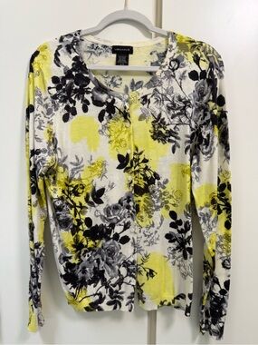 Lord & Taylor Lemon Yellow & White Floral Cardigan XL Summer Italy Lemoncello